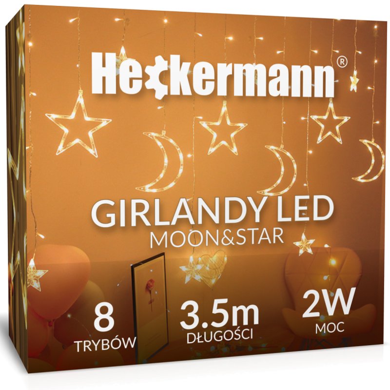 Lampki girlandy wiszące LED gwiazdy i księżyce 3,5m Heckermann