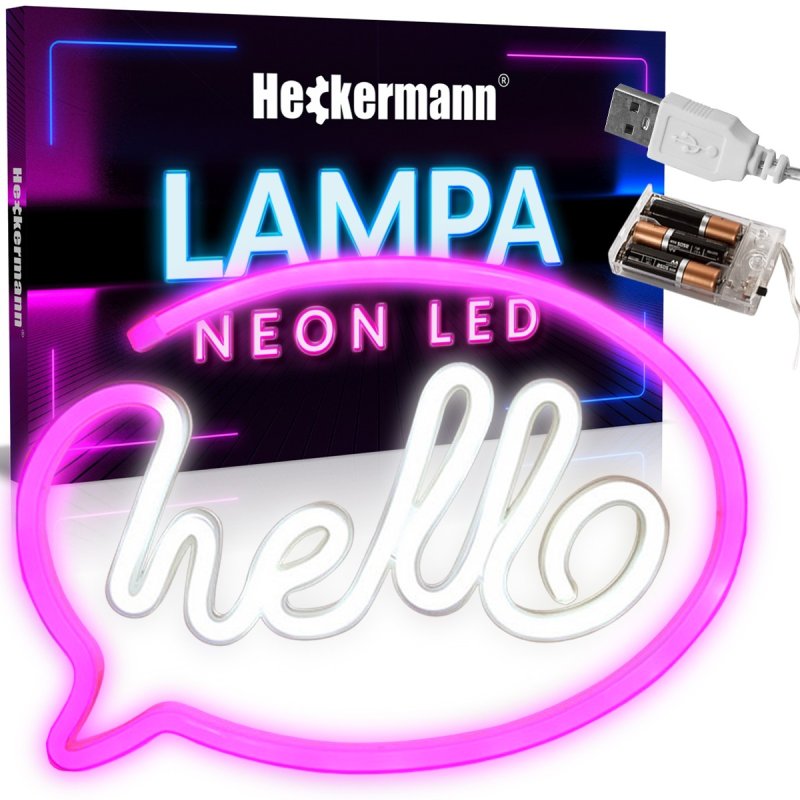 Neon LED wiszący NAPIS HELLO Heckermann®