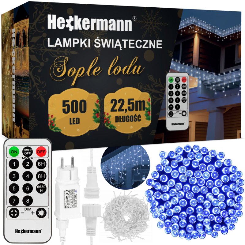 Lampki świąteczne sople 500LED 22,5 m Heckermann® CL-LHL-05